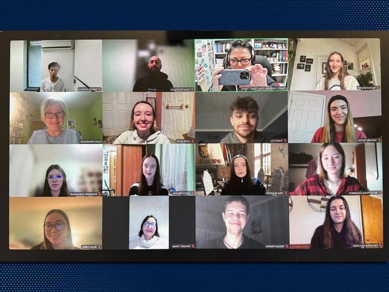 Sixteen people participating in a Zoom call.